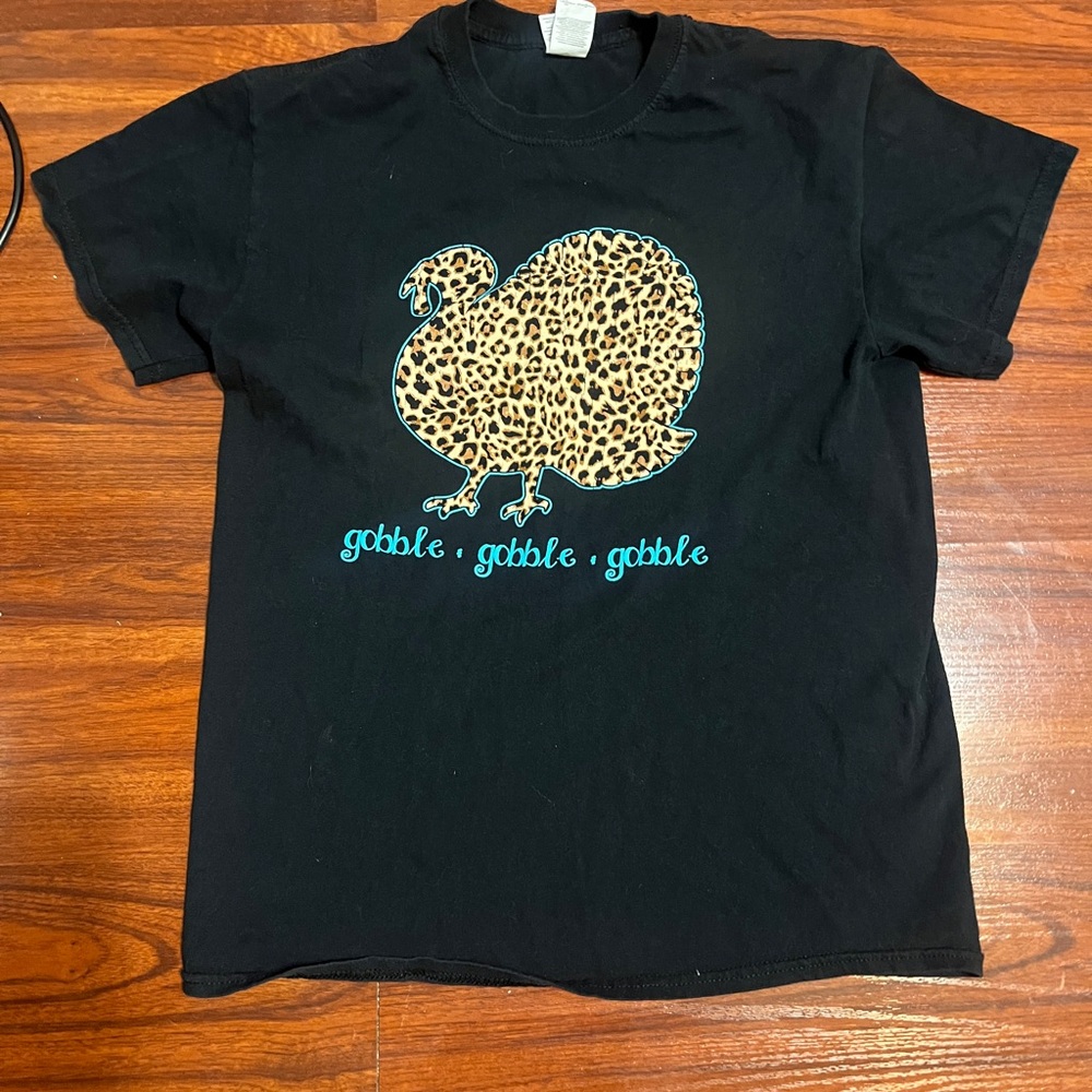 Black Short Sleeve Tee with Leopard Heart Graphic